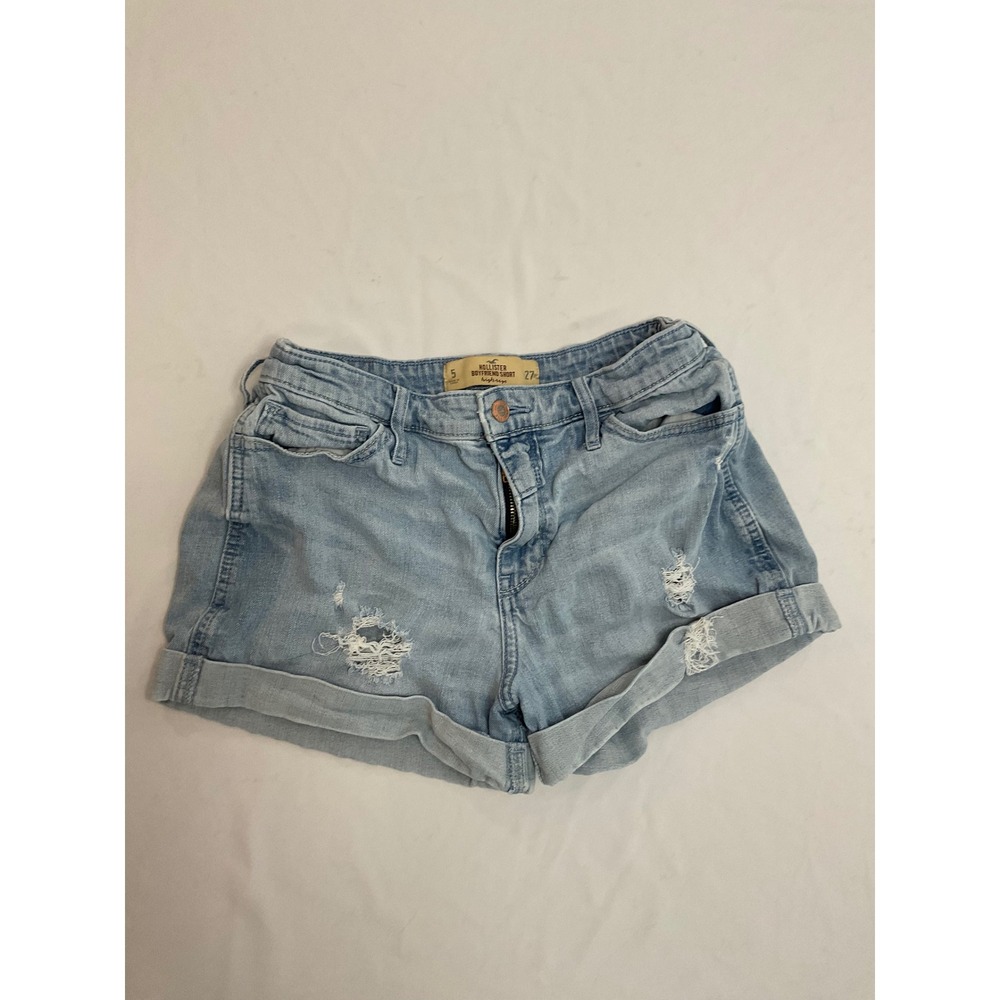 Hollister High Rise Boyfriend Short Light Wash Distressed Denim Cuffed Size 5 27